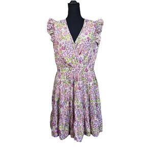 Taylor Women's V-neck Ruffle Cap Sleeve Dress Floral Cottagecore Tiered XL Mini